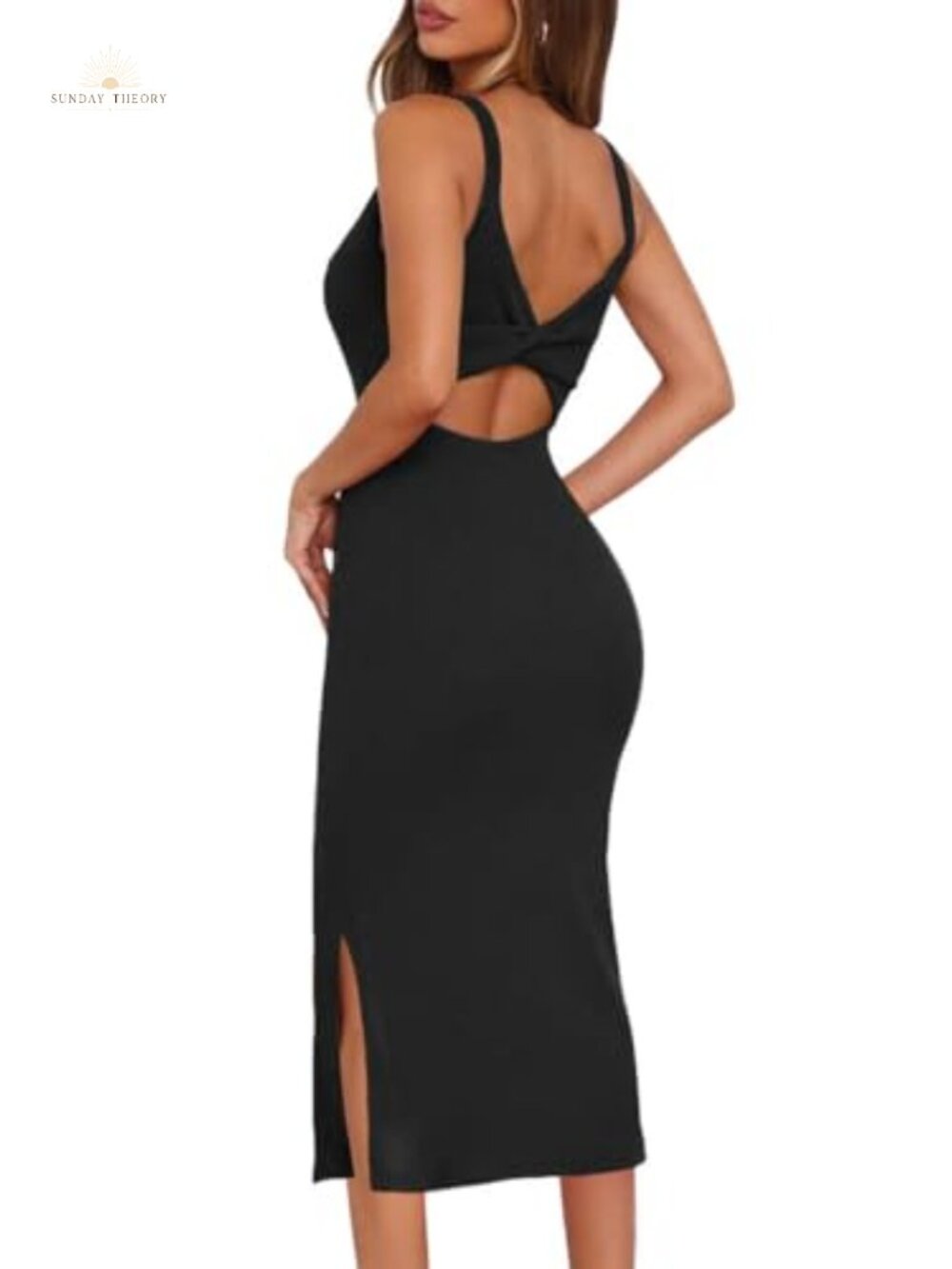 Women's Sleeveless Twist Backless Bodycon Midi Dress Ribbed Knit Party